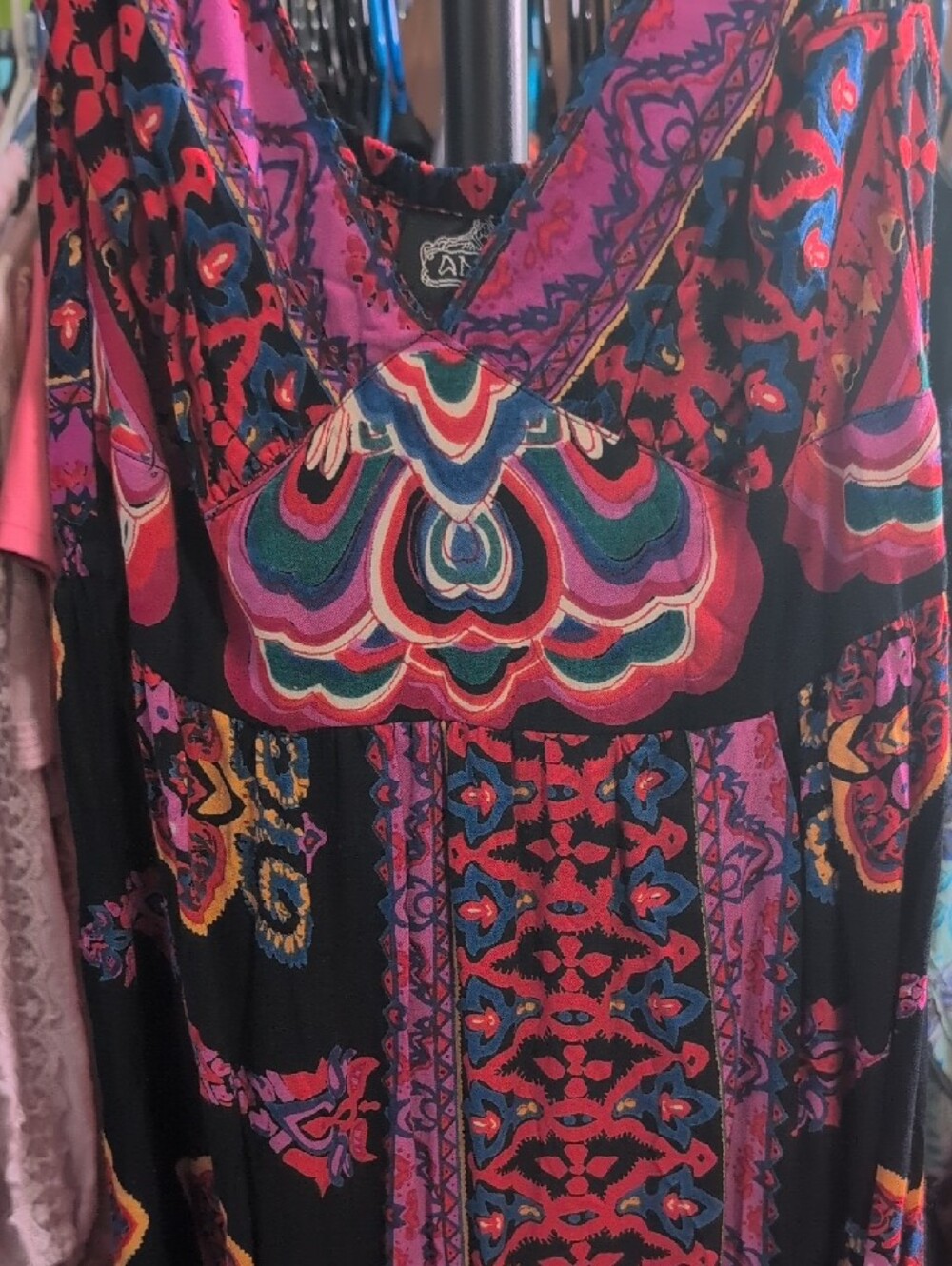 Angie Bohemian Maxi Dress in Black and Pink - NWOT - Picture 2 of 4